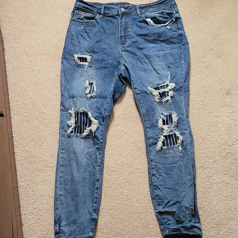 Judy Blue 14W Skinny Fit Blue/White stripe patch Jeans